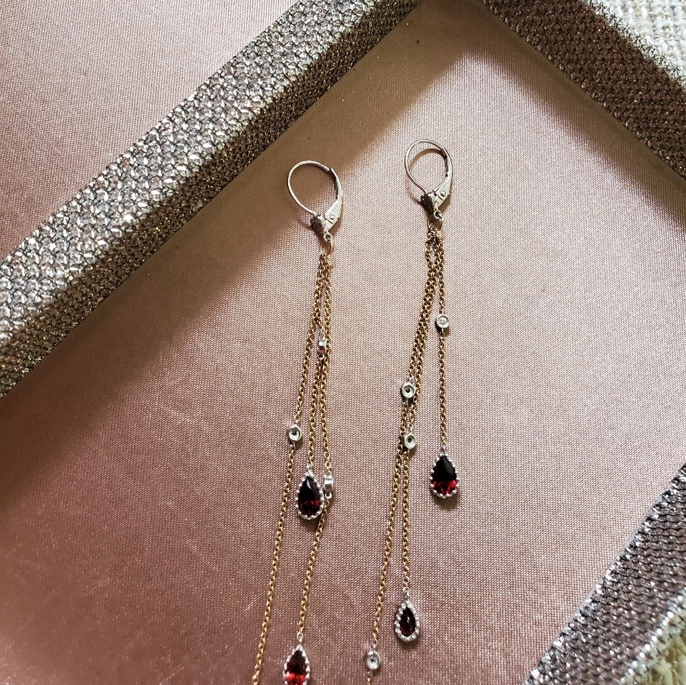 14k Gold Diamond and Garnet Earrings - Picture 3 of 14